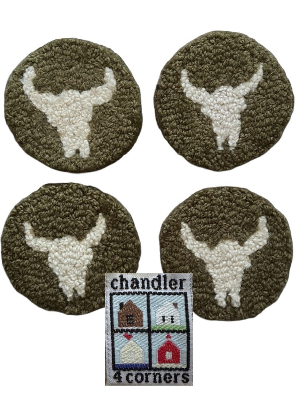 CHANDLER 4 CORNERS Coasters Buffalo Skull (set of 4) Hooked Wool Laura Megroy